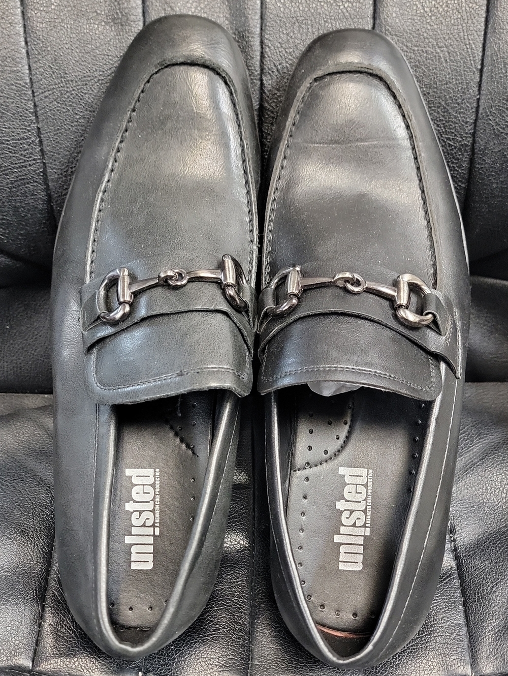 Unlisted Black Leather Slip-On Bit Loafers